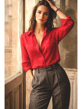 Forever 21 Size M Red Sheer Button Up Blouse Minimalist Chic Streetwear Boldness